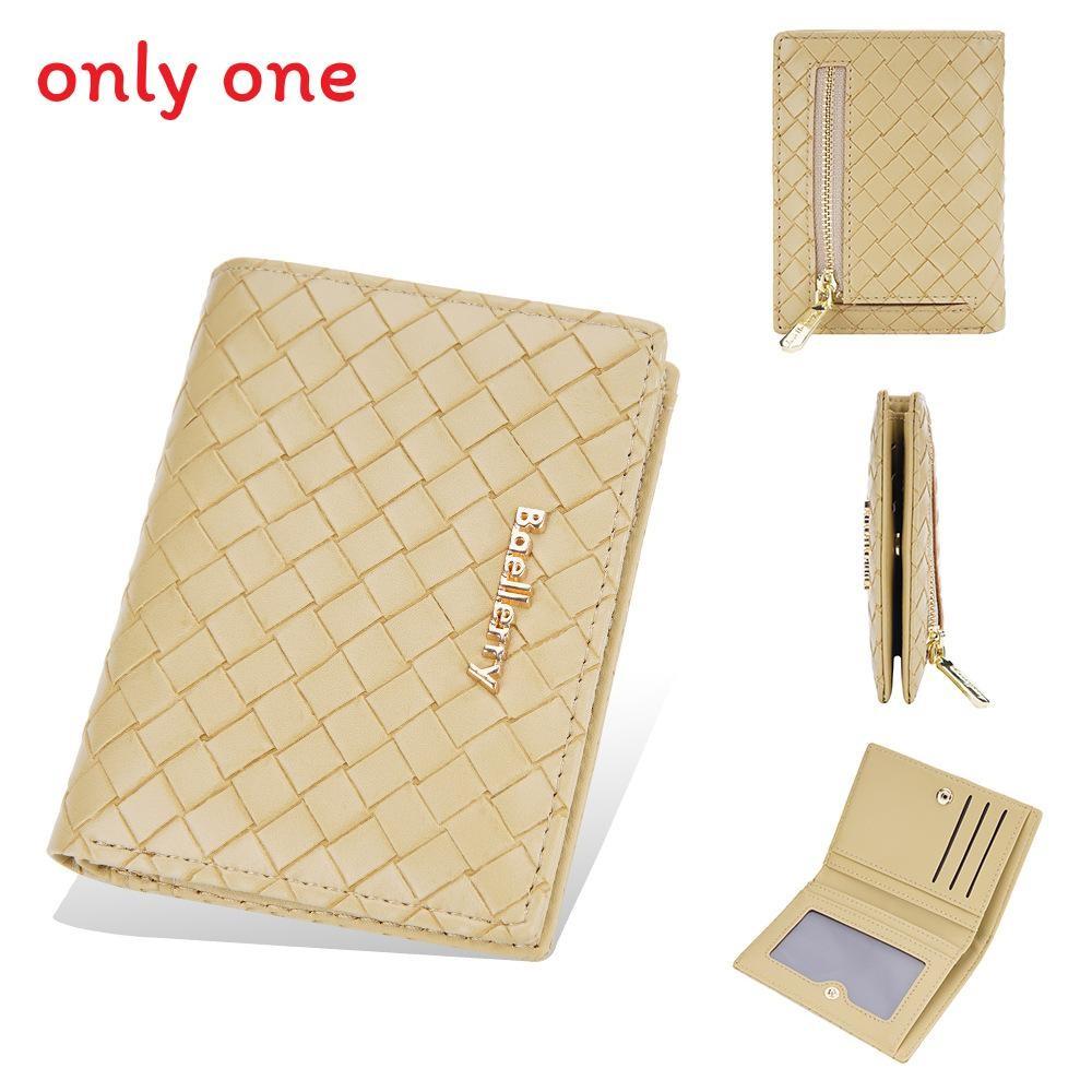 Pu Leather Womens Short Wallet With Weaving Pattern Design And Letter Decor For Daily Use