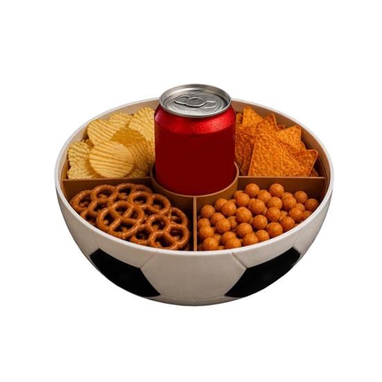 Football Snack Bowl with 5 Compartments, Large Capacity Food Tray Cup Holder, Fruits Candy Beverage Organizer Container for Soccer Party, Game Day