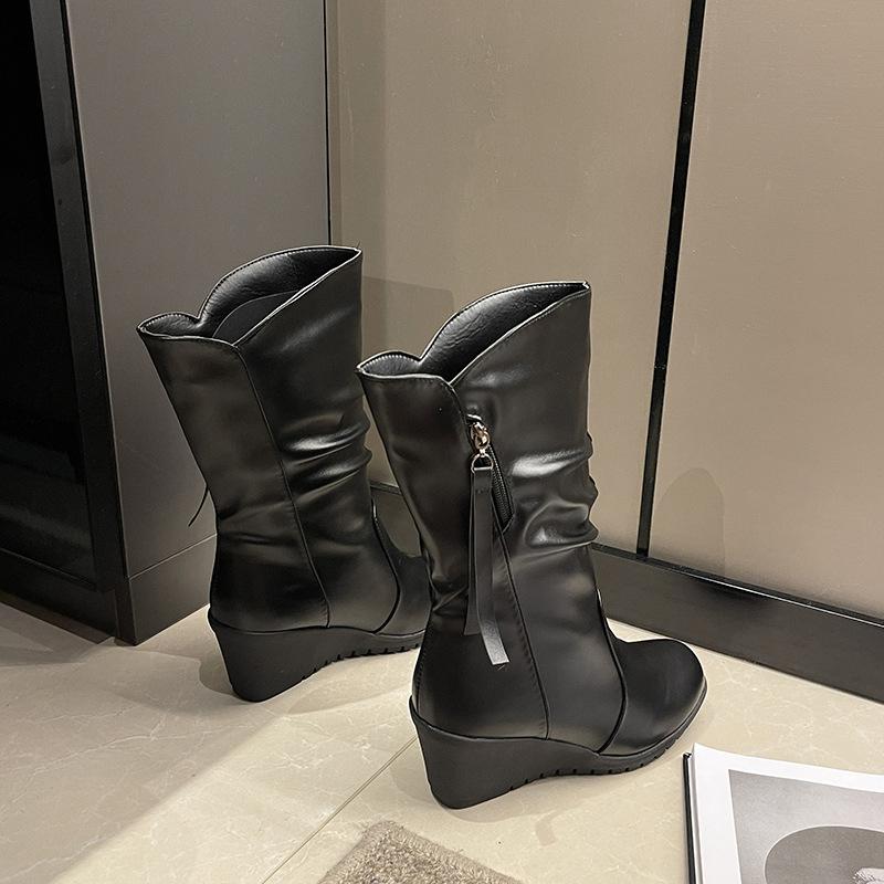 

2025 осень-зима мода повседневные женские ботинки на покатом каблуке средние ботинки теплые зимние ботинки женская обувь бархатные зимние ботинки с круглым носком 38