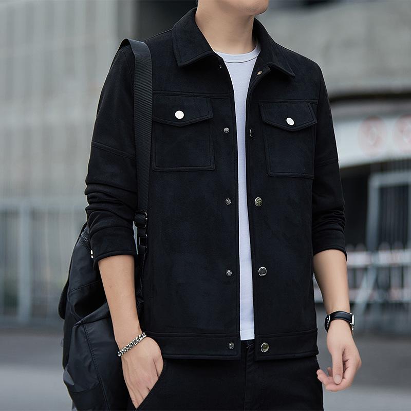 Men’s 2024 Autumn Suede Jacket: Trendy Loose Fit with Turn-Down Collar - Versatile Casual Top.