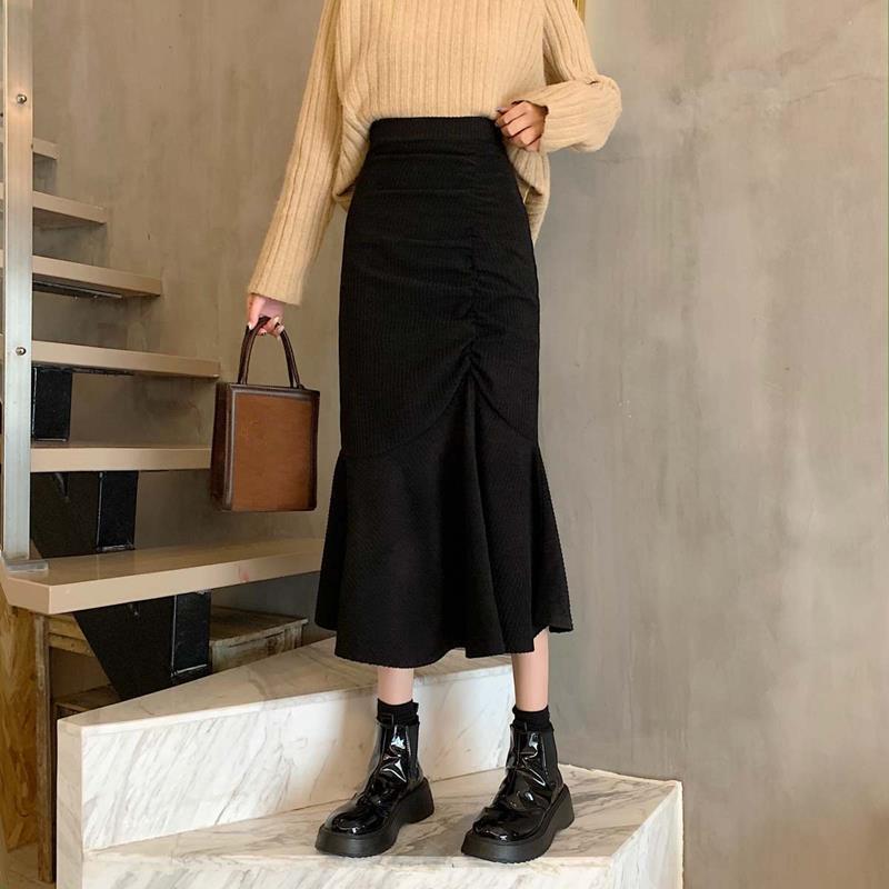Fashion High Waist Midi Skirts for Women 2026 Spring Slim Fit  Hip Mermaid Skirt Woman Korean Ruffles Brown Skirts 2XL