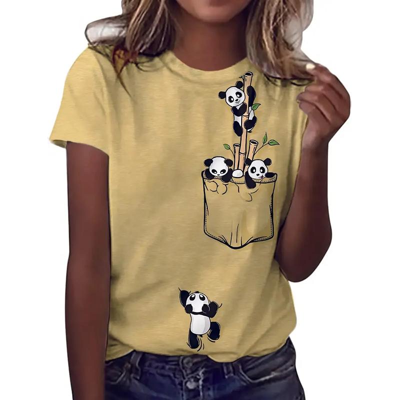 

Модная женская футболка с принтом панды, забавная повседневная футболка с круглым вырезом и короткими рукавами, летняя женская футболка 2XL жёлтый