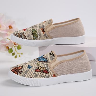 Wiosna i Lato Nowe Damskie Buty Płócienne Modne Wszechstronne w Stylu Chińskim Casualowe na Platformie Wsuwane Pojedyncze Buty Damskie