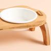 Wooden Ceramic Pet Bowl Cat and Dog Supplies Single Double Bowl with Oblique Mouth High Foot Leak Proof Pet Food Bowl and Feeder