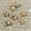 SHIXIN 6Pcs Creative Stainless Steel PVD18K Plated Gold Color Open Rings Women Trendy Imitation Pearl Finger Ring Daily Jewelry