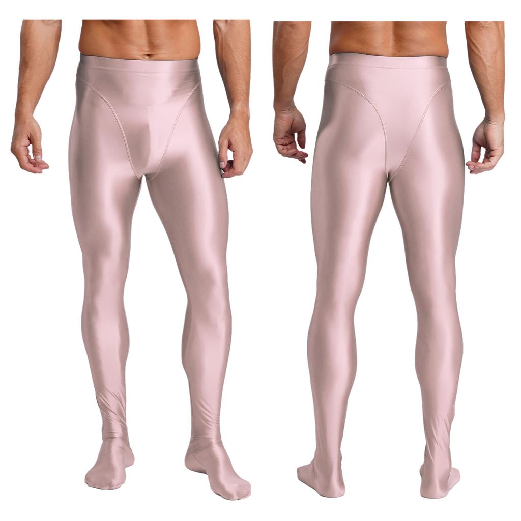 Mens Glossy Stretchy High Waist Fake Two Piece Tights Pants Leggings Yoga Wear