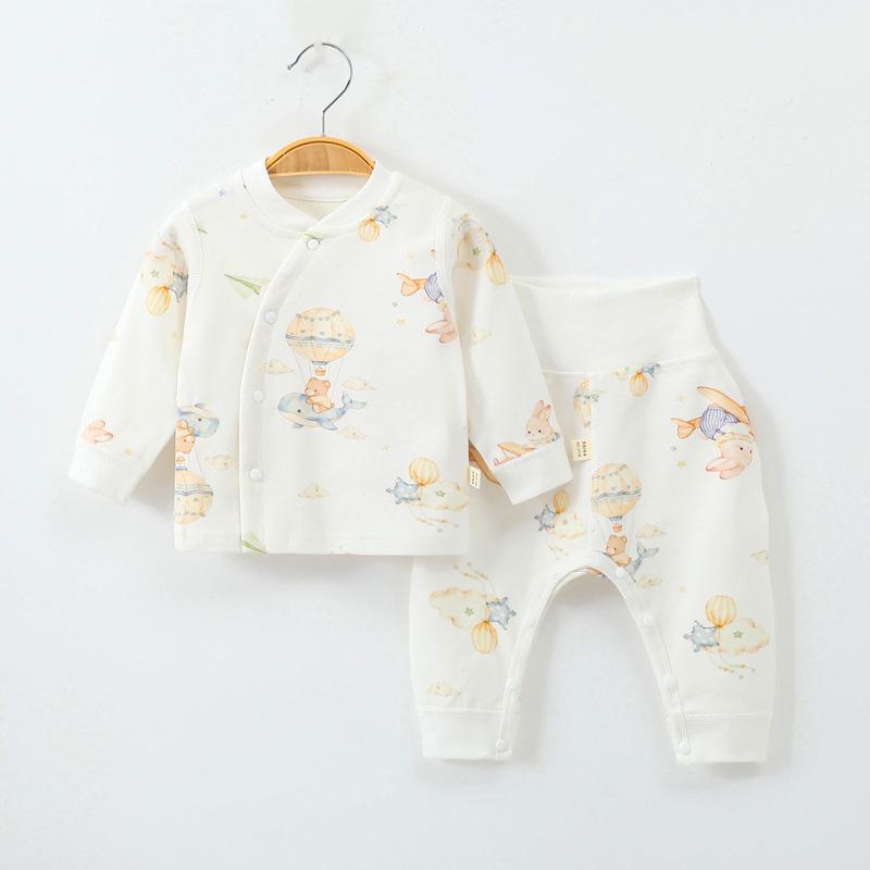Spring & Autumn Pure Cotton Baby Underwear Set - High Waist Belly Protection Top & Trousers, Tagless for Newborns