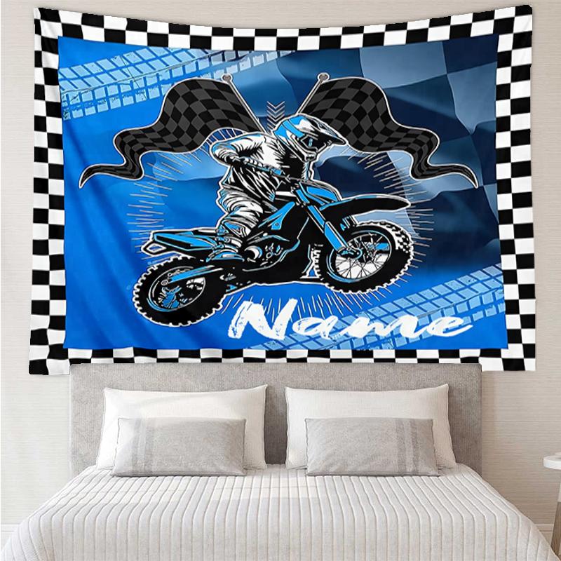 Custom Name Off-road Motorcycles Print Tapestry, Backdrop, Easy Setup, Ideal for Bedroom, Office & Living Room, with Aesthetic Wall Hanging Decor.