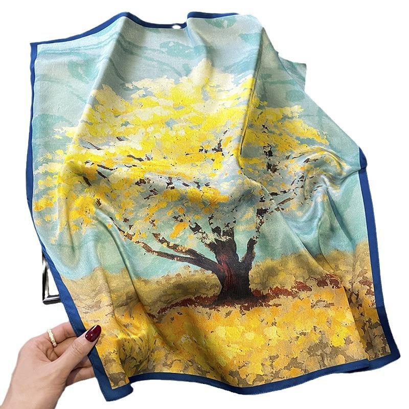 New Versatile Imitation Silk with Suit Silk Scarf Fashionable Women's Small Square Silk Scarf French Spring and Autumn Scarf