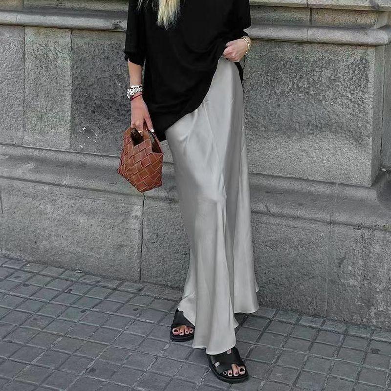 

Fashion Style Satin Silm High Waist Fishtail Skirt Satin High Waist Fish Tail Skirt Grey L