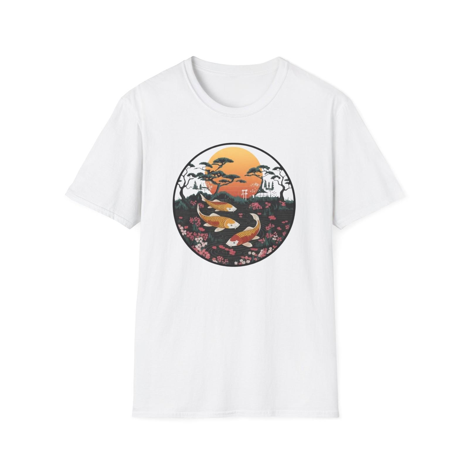 Koi Pond Sunset T-Shirt | Japanese Koi Fish Circle Design S разноцветный