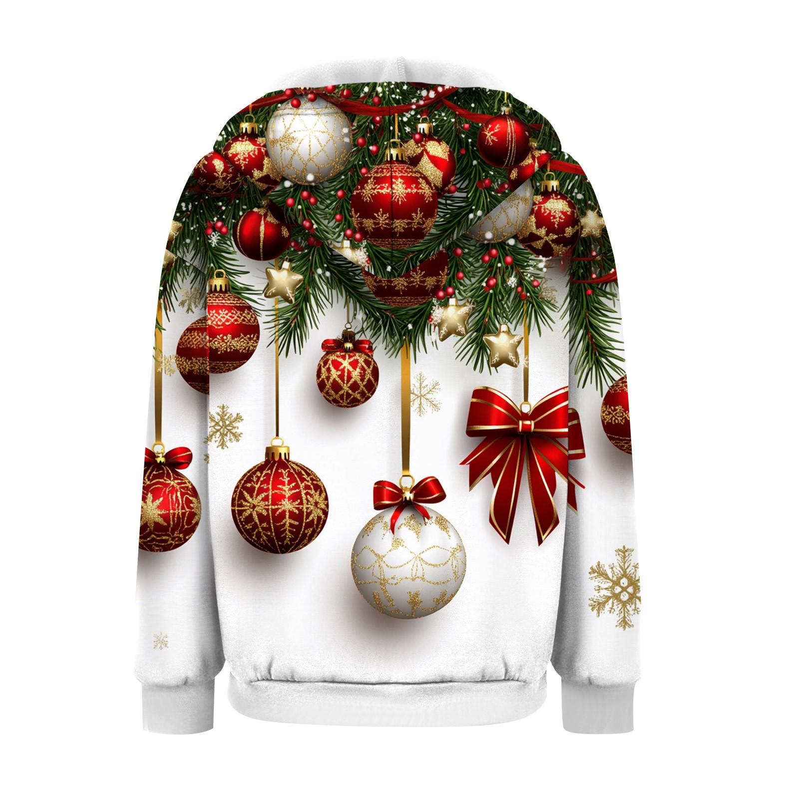 Женская рождественская печатная толстовка осень-зима с длинным рукавом кардиган куртка — фото 4