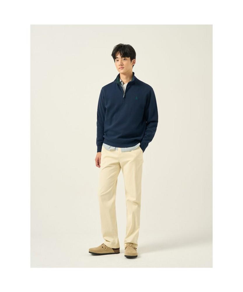 Binpolmen Classic Soft Cotton Quarter-Zip T-Shirt Navy