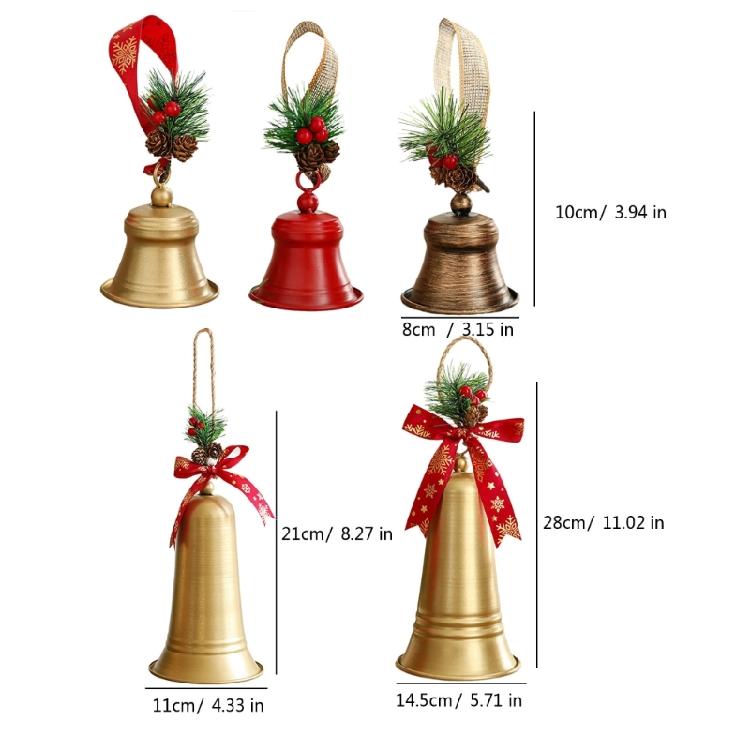 Christmas Bells Decors with Hanging Rope Pine Cone Bowknot Vintage Metal Bells for Tree Wreath Door Wall Decorations