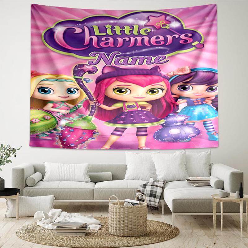 Custom Name Little Charmers Print Tapestry, Backdrop, Easy Setup, Ideal for Bedroom, Office & Living Room, with Aesthetic Wall Hanging Decor.