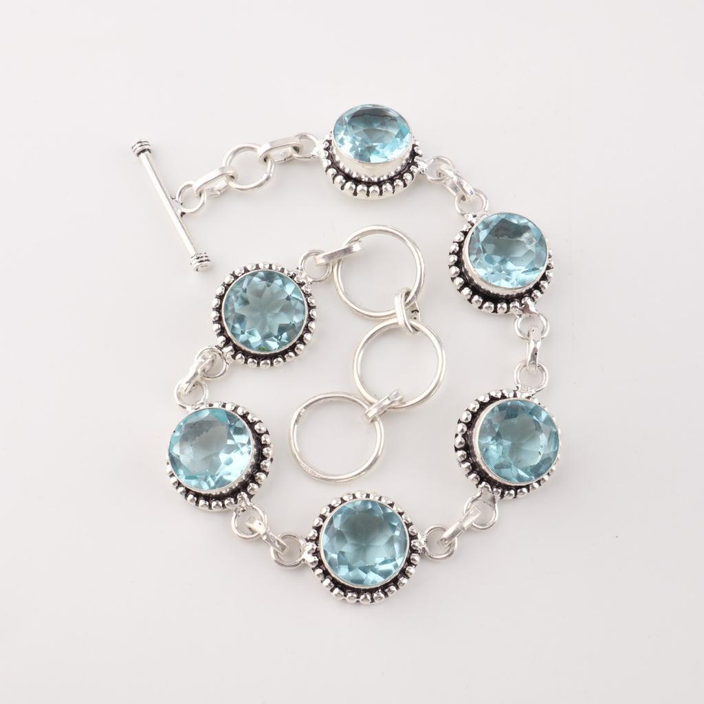 Rare Sky Blue Topaz Gemstone 925 Sterling Silver Jewelry Handmade Bracelet 7-9" RB-17-10