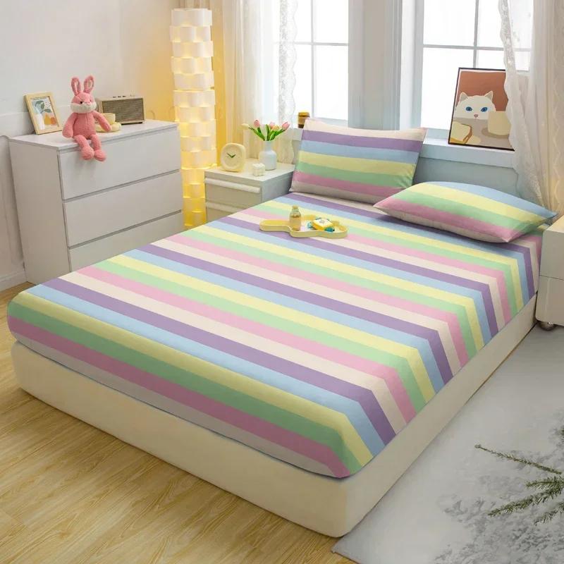 3-Piece Simple Modern Stripe Pattern Matte Three Piece Fitted Sheet Set, Bedroom Printed Bed Cover Set, Bedding