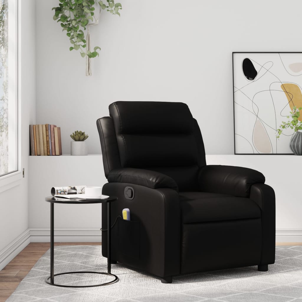 Massage Recliner Chair Faux Leather Black