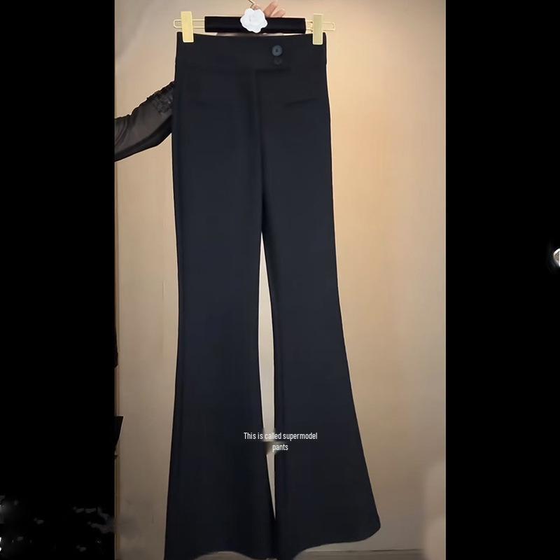

Plus Velvet Warm Black Suit Pants for Petite Women - High Waist, Straight Leg, Slight Flare, Perfect for Spring and Autumn 4XL