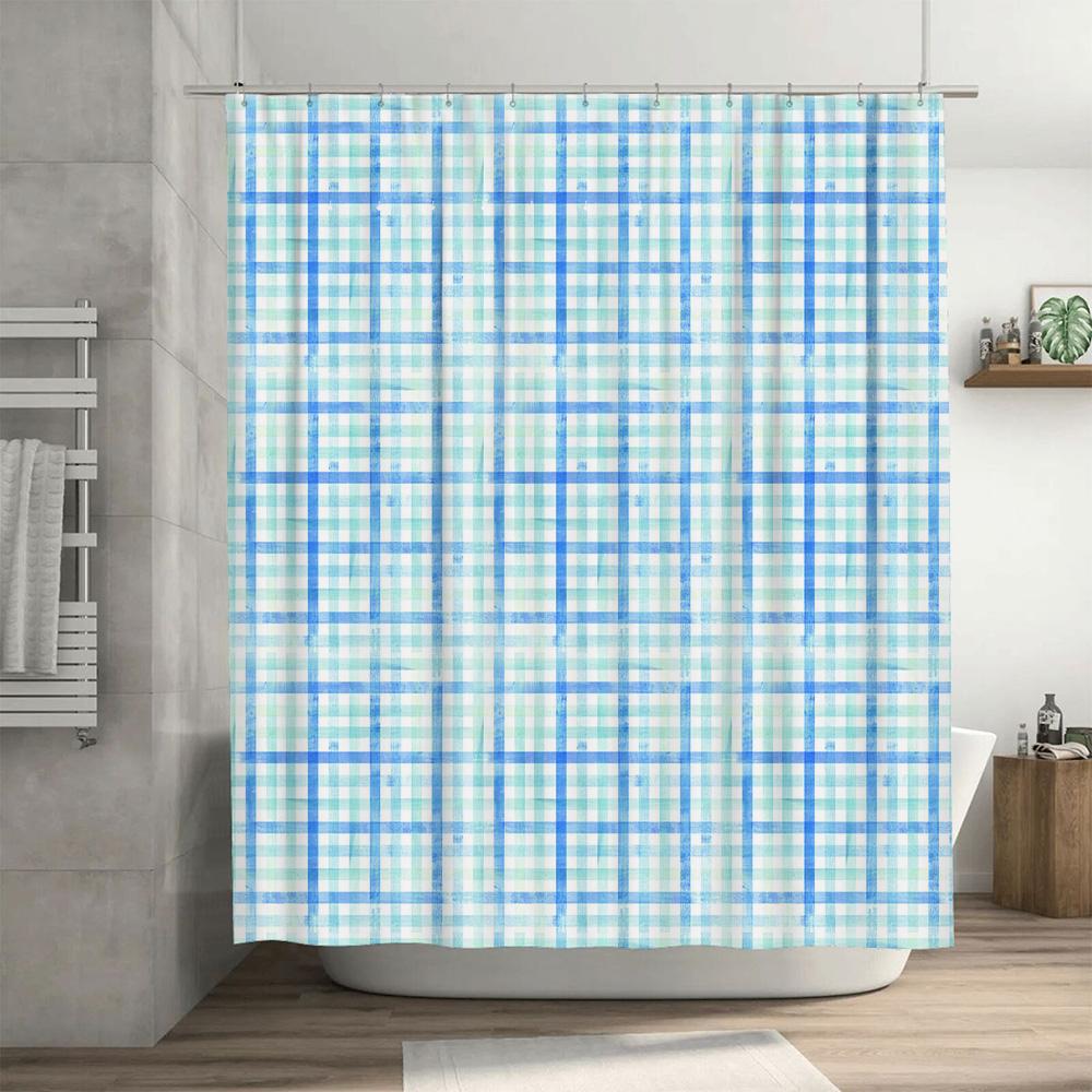 Blau-Grüner Karos Duschvorhang Wasserdichter Badewannen-Einsatz Heimdekoration Für Badewanne
