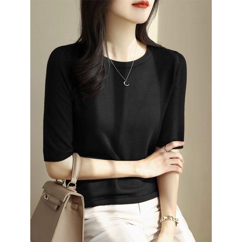 

Классный круглый воротник черного цвета, трикотажная базовая рубашка с рукавом до локтя Black S