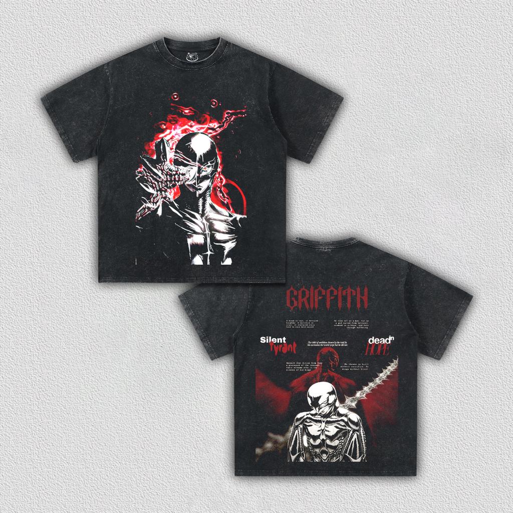 Berserk Baggy T-shirt Washed Oversized Cotton Anime Two Sided Print Men Women Short Sleeve Retro Streetwear Cotton Female Male Clothing