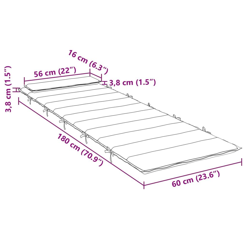 Sun Lounger Cushion Grey 180 x 60 x 4 cm Oxford Fabric