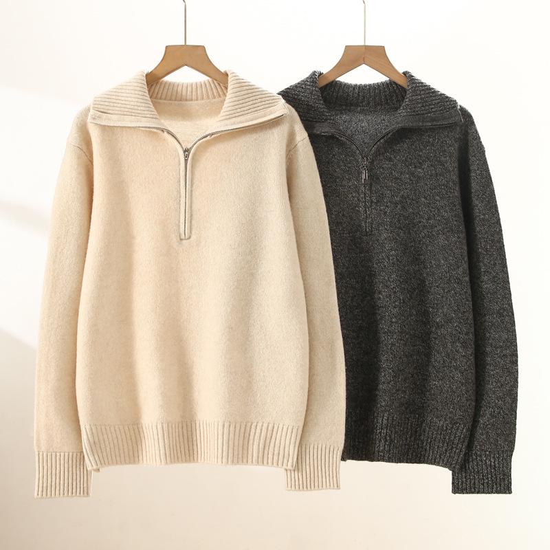 Women's Heavyweight 100% Wool High-Neck Half-Zip Sweater