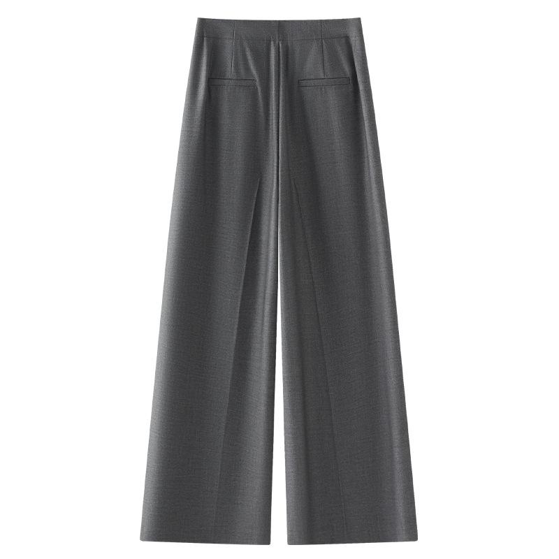 Damen Graue Weitbeinige Anzughose - 2025 Frühling/Sommer Fließend, Locker geschnitten, Hochwertige Hose