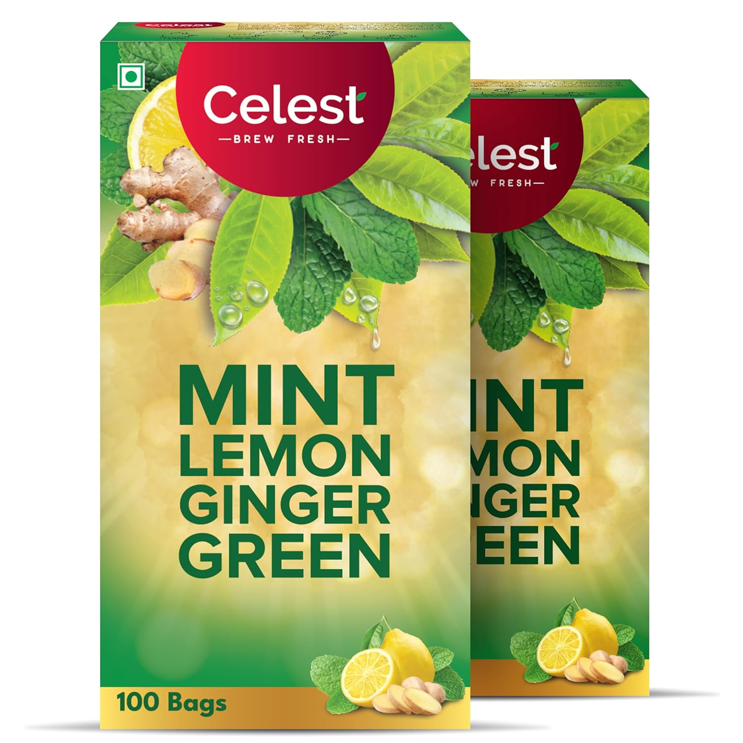 Celest Green Tea Ginger Mint Lemon | 100 Tea BagsX Pack of 2 | Refreshing Weight Management Beverage