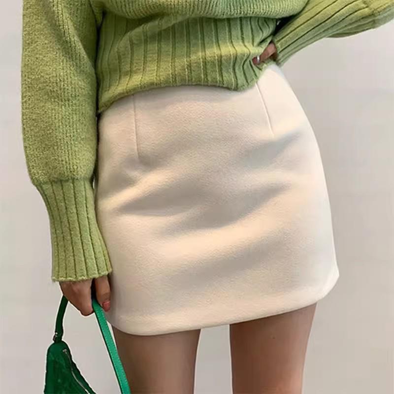 Women's Black Wool Blend High Waist A-line Short Skirt - Autumn/Winter 2026 Plus Size, Slimming, Petite-Friendly.