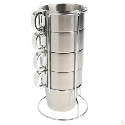 1 Set stapelbare Kaffeetassen aus Edelstahl, hochwertige Metalltassen, Teebecher mit – S