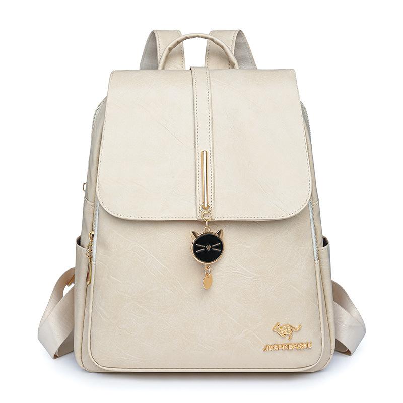 

Рюкзак из мягкой кожи, женский рюкзак большой вместимости, студенческий школьный рюкзак бежевый