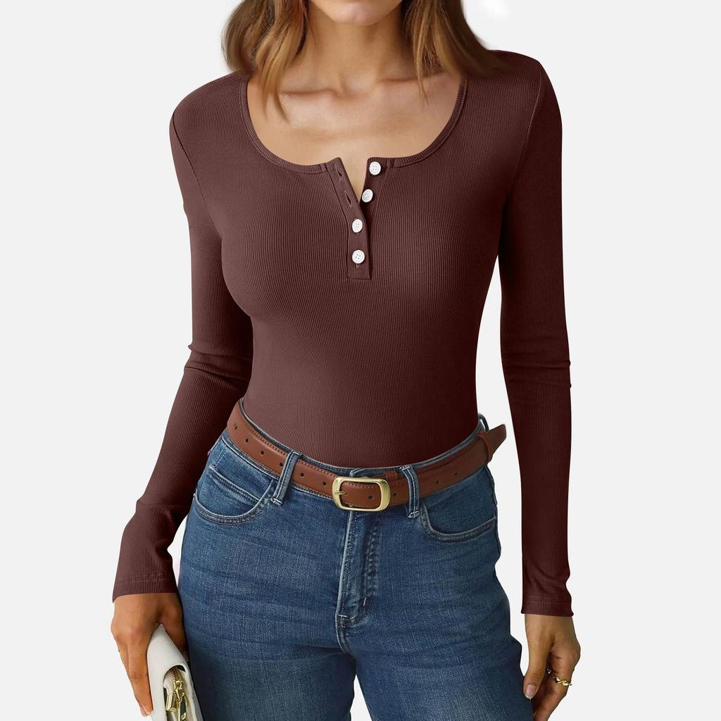 Dame og vinter T-skjorte med slank bunn Mote Uformell Ensfarget Langermet genser med u-hals