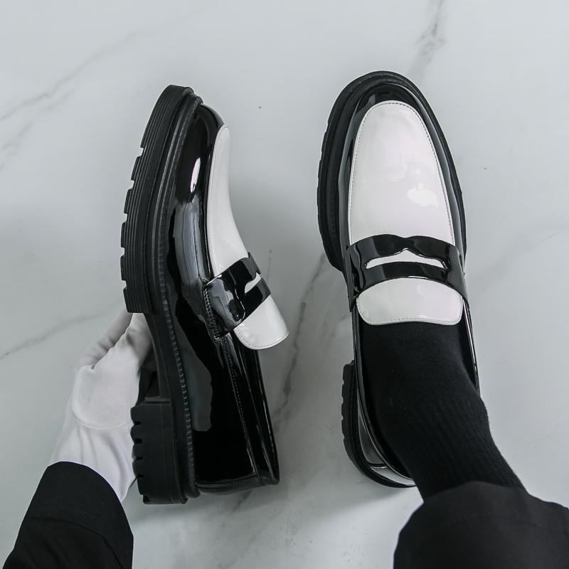 

Men Loafers Black White Platform Elevator Leather Shoes Thick Sole Formal Business Wedding Dress Prom Shoes Large Size EU:46 белый