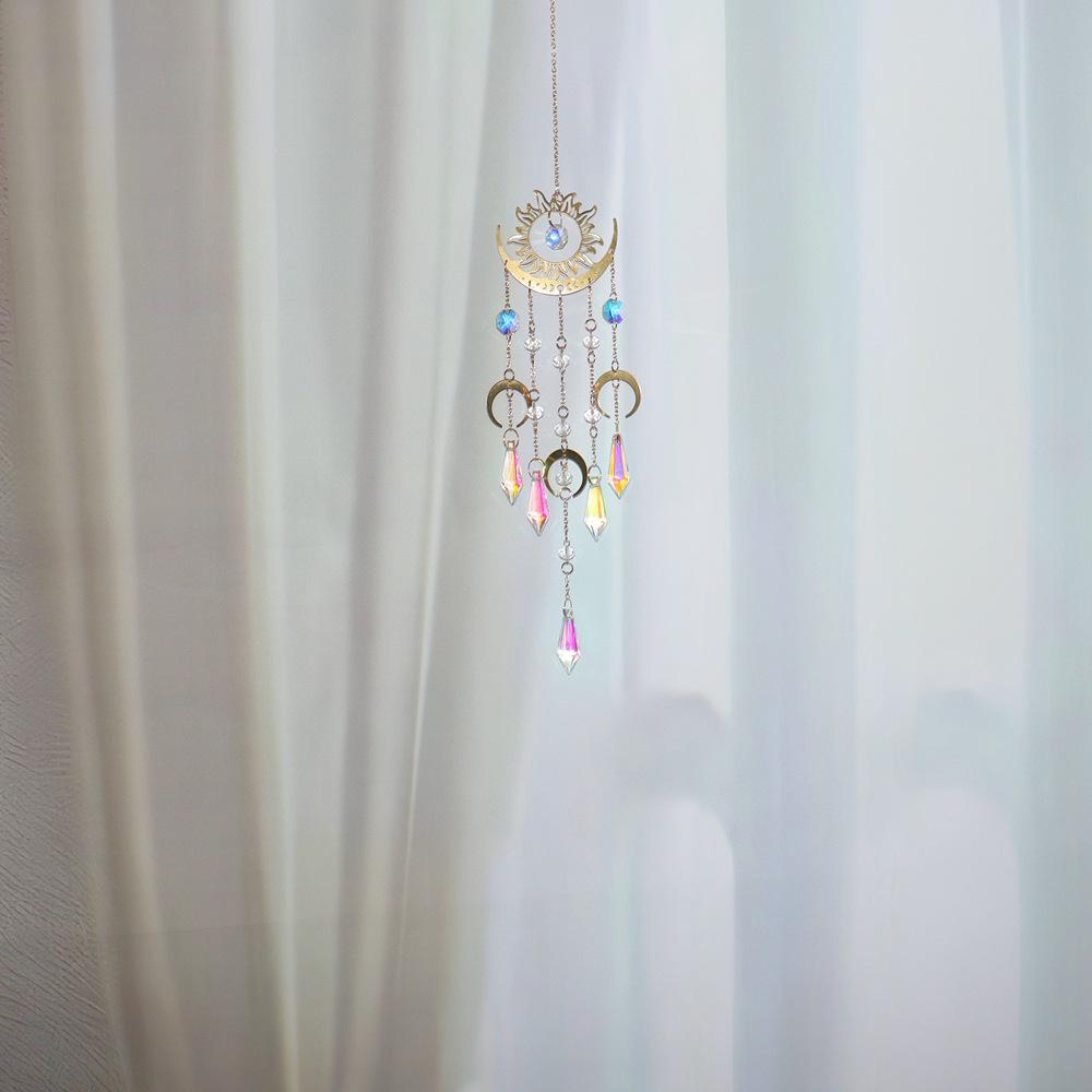 Flame Moon Brass Pendant Crystal Wind Chime Sun Catcher Ornament for Home and Garden