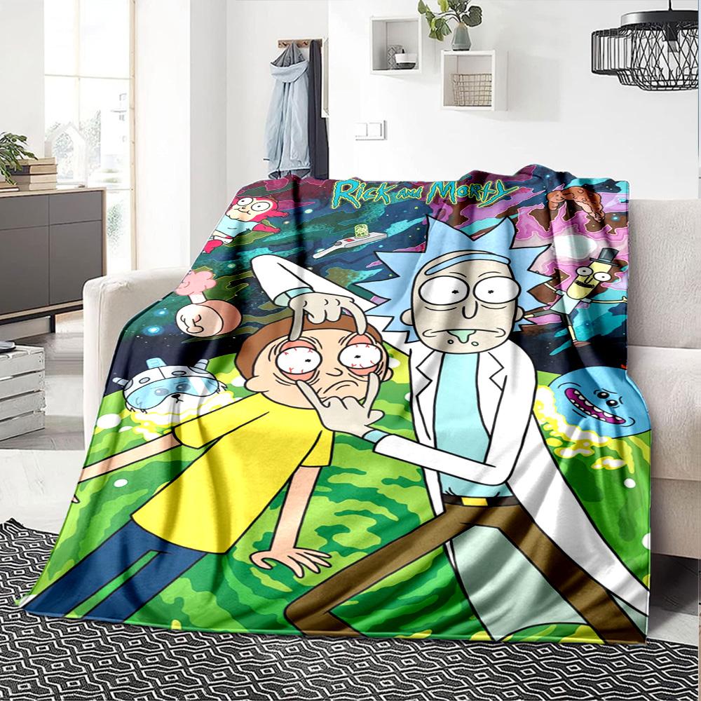Morty Rick Print Flannel Blanket High Quality Warm Comfortable Cover for All Seasons Perfect for Gifts Home Decor