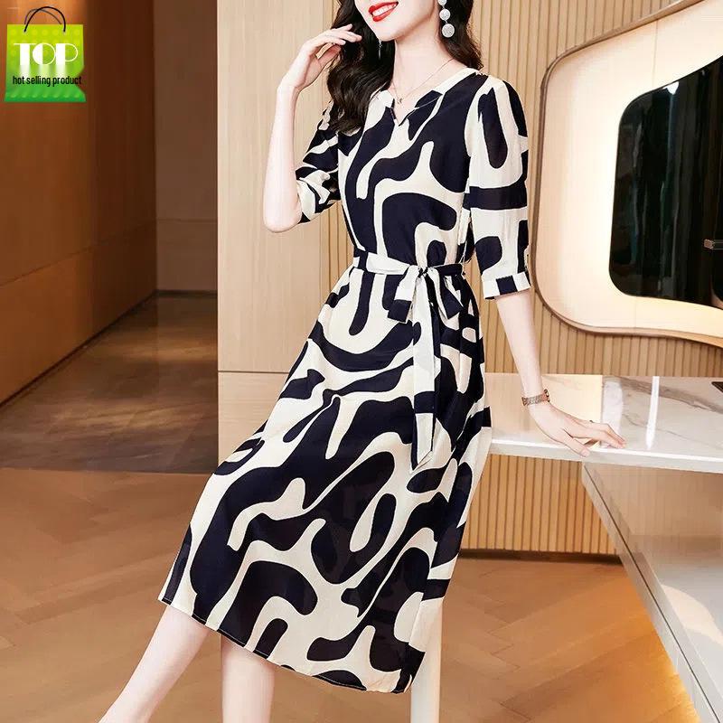 French Summer 2025 Women s Slim Fit Printed Dress - Fashionable & Elegant XXL