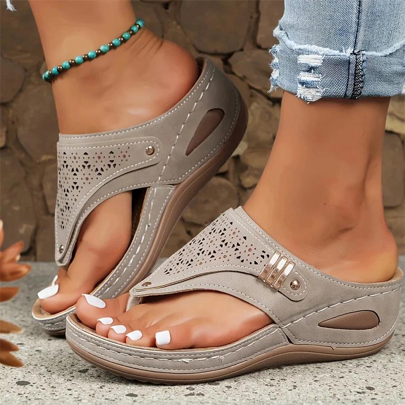 Fashion Summer Women Slippers Wedge Platform Sandals Bohemian Beach Slippers Comfortable Flip Flops Retro Orthopedic Shoes Slides Women