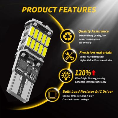 2 pièces T10 W5W T15 W16W Feux LED de voiture Canbus Sans erreur 4014SMD Pour lampe d'accessoires d'intérieur de voiture Feu arrière de recul 6000K Blanc 12V