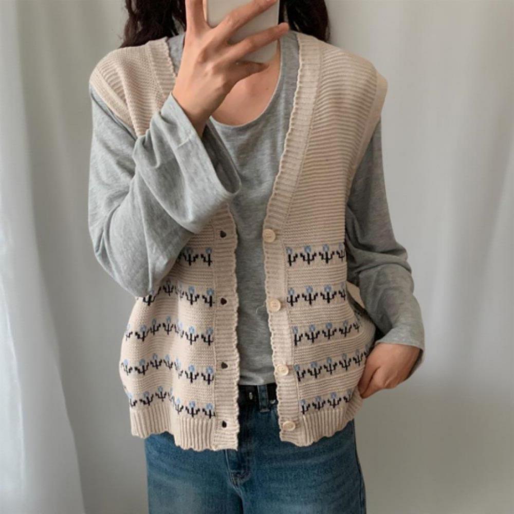 New ArriValS Open Run Women S WaVe V Neck Button Color Block Pattern Knit VeSt