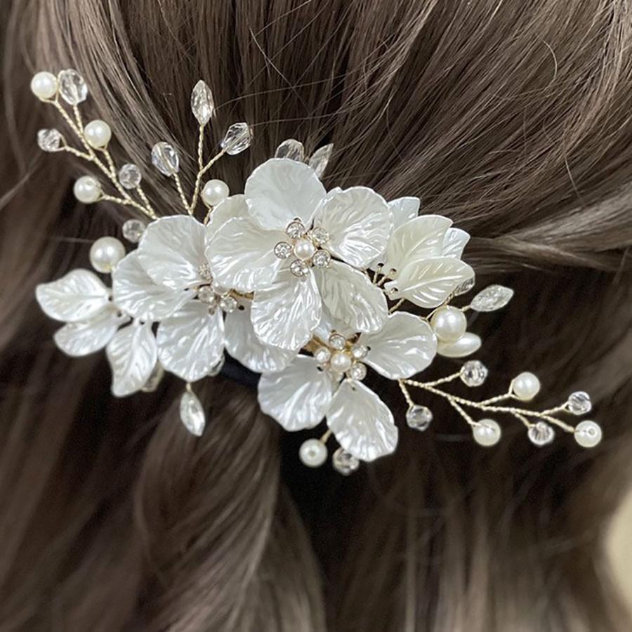 Shell Wedding Hair Combs Women Headbands Accessories Crystal Pearls Weave Flower Bridal Headpiece Clip Bride Jewelry Gift