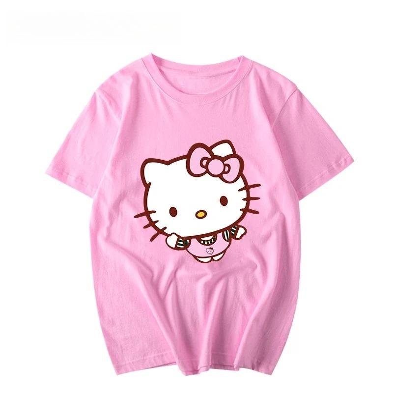 Women's New Cute Hello Kitty Pattern Printed Top Oversized Unisex Couple Trend Plus Size Loose Casual Short-sleeved T-shirt