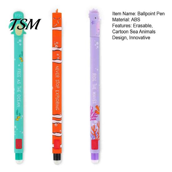 Bolígrafo Borrable 3 Piezas Bolígrafos de Tinta Gel Caballo de Mar Dibujo Animado Pez Payaso Tortuga Consciente con Medio Ambiente con Borrador Incorporado Rollerball para la Escuela