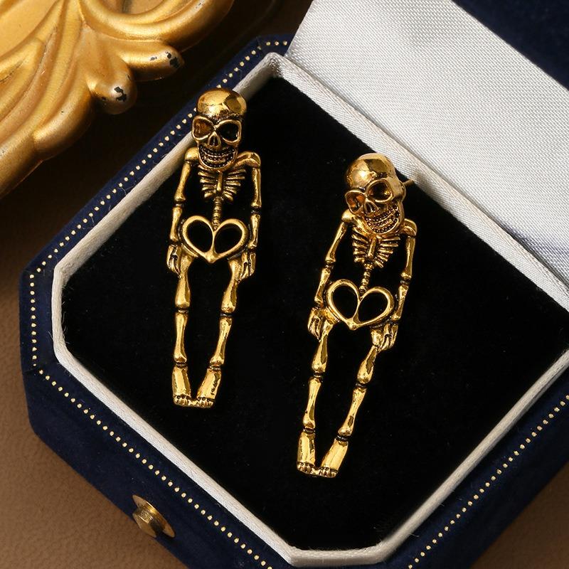 Exaggerated Punk Halloween Skeleton Skull Alloy Stud Earrings For Women