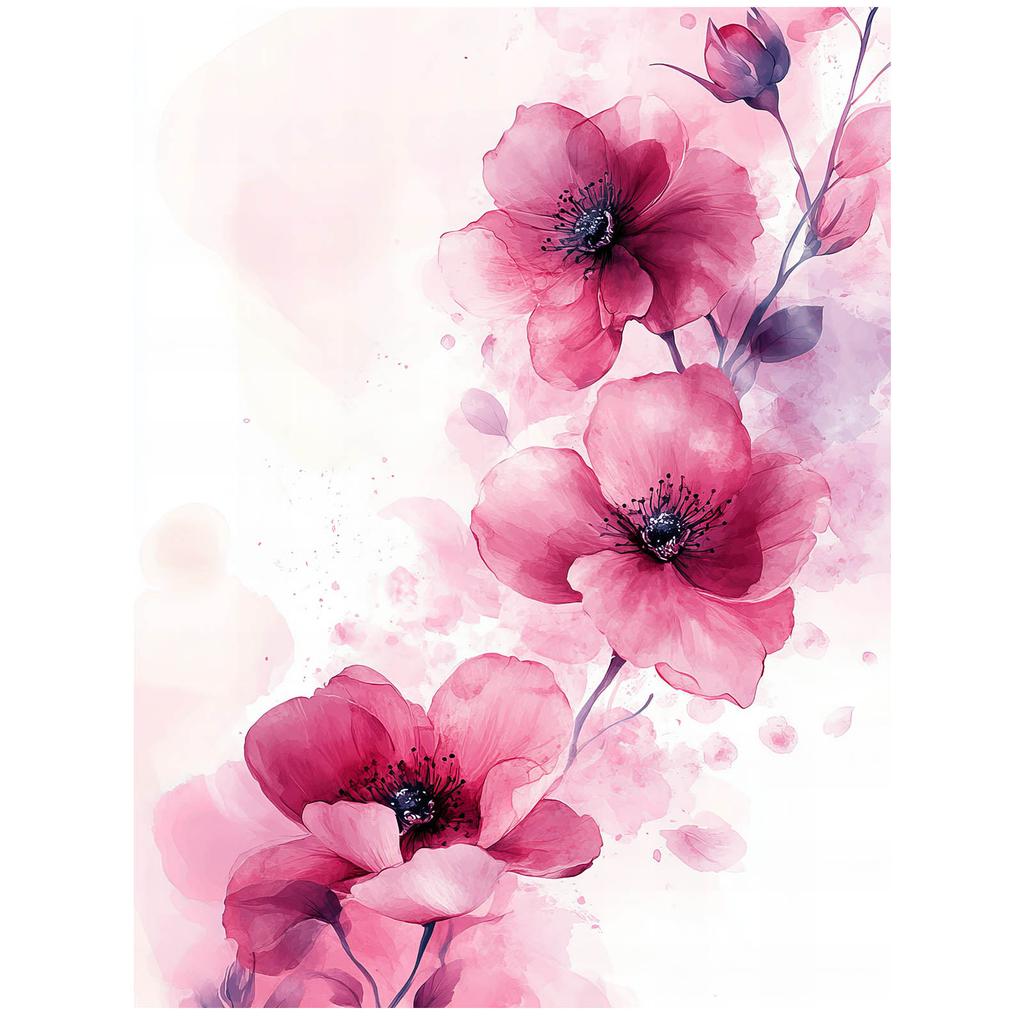 Różowe Kwiaty Na Białym Tle Różowe Kwiaty Na Białym Tle, 70X100 Cm, Bez Ramy, Płótno Premium Na Blejtramie