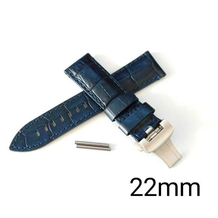Used 22mm Italian Calf Leather Watch Leather Strap Navy Blue D Buckle with Pipe Tube [Compatible with] Panerai