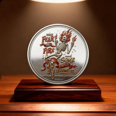 Skeleton Flame Challenge Coin Humorous Motivational Coin Positive Pocket Token for Women Men Colleagues Staff Coworkers