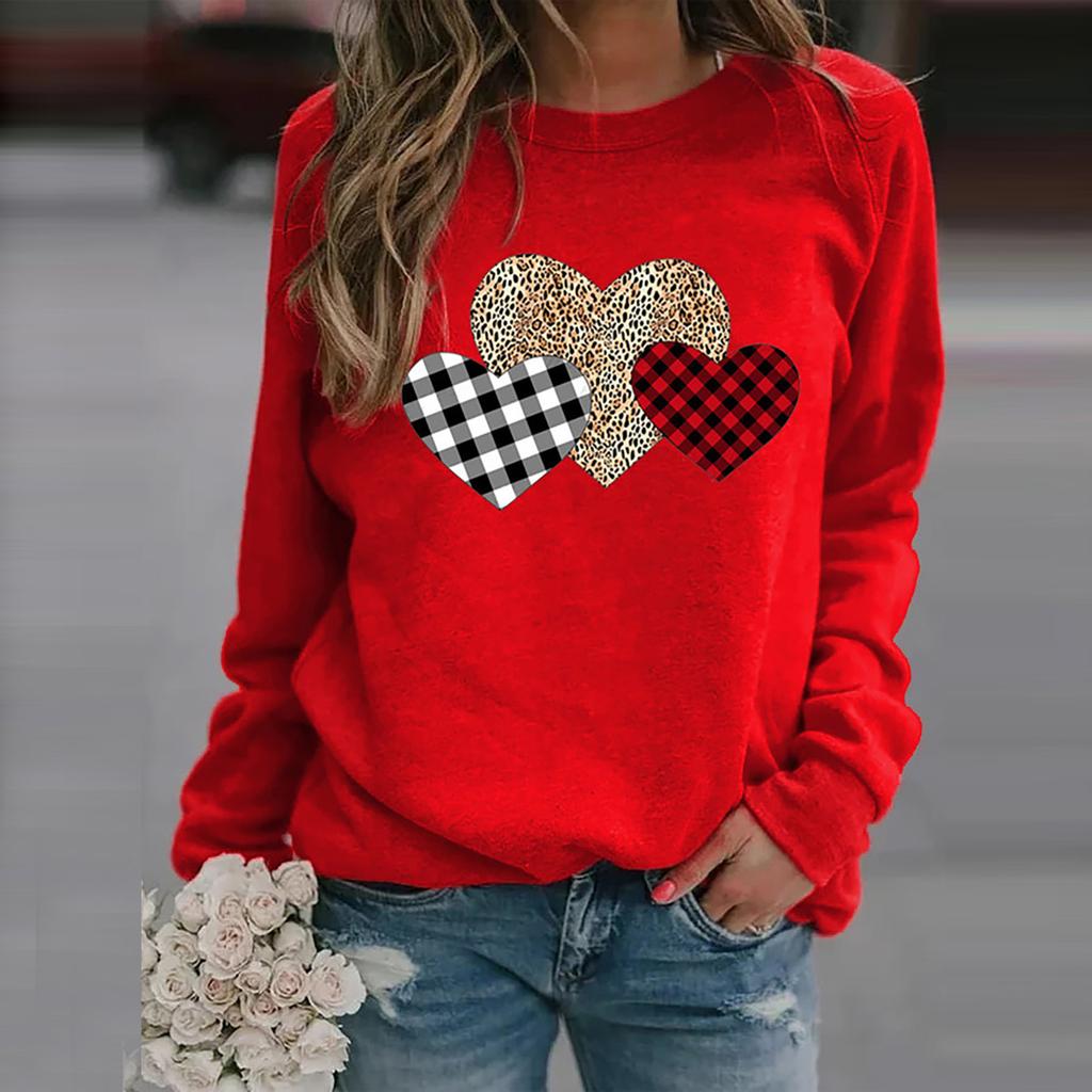 Damenmode Langarm Love Bedrucktes Sweatershirt Lockere Blusenoberteile