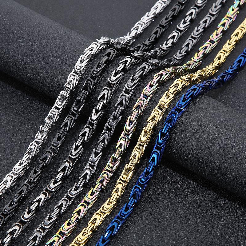 Cadena de eslabones de siete colores de 6 mm estilo vintage para hombre, collar pulido de acero inoxidable, HipHop Bizantino, amuleto colorido para hombre, joyería de Biker
